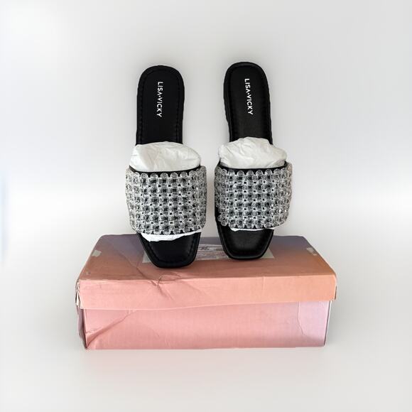 Lisa Vicky Shoes - Lisa Vicky Womens Slides Magical Beaded Clear Black Size 8 New